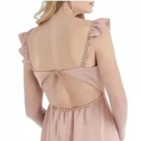 NWTs Dessy Collectiom SOCIAL Ruffle Sleeve Tie Back Satin Gown Size 2 - Picture 2 of 9